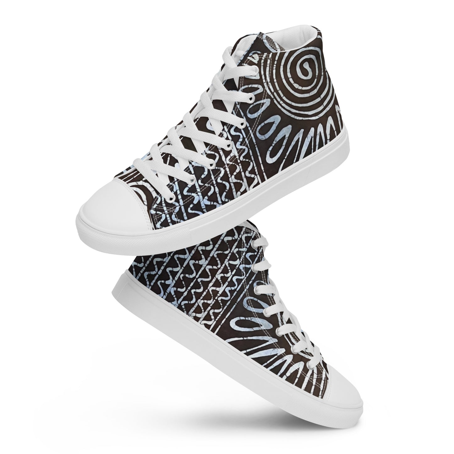 Abstract Cyan Blue Adire Women’s high top canvas shoes