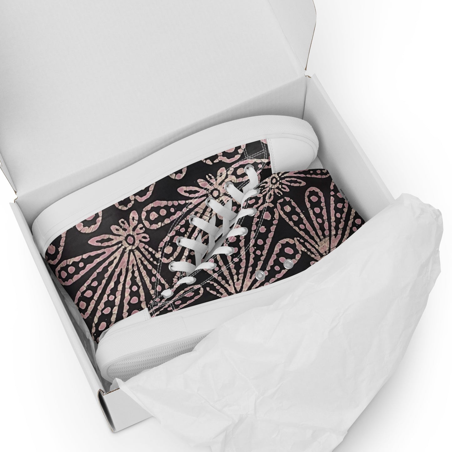 Brown Floral Adire Women’s high top canvas shoes