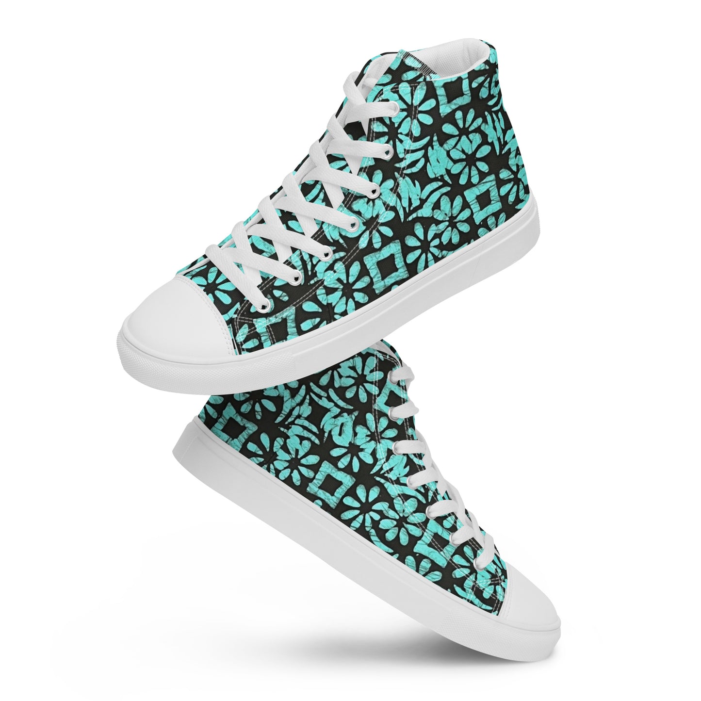 Aqua Abstract Shapes Adire Women’s high top canvas shoes