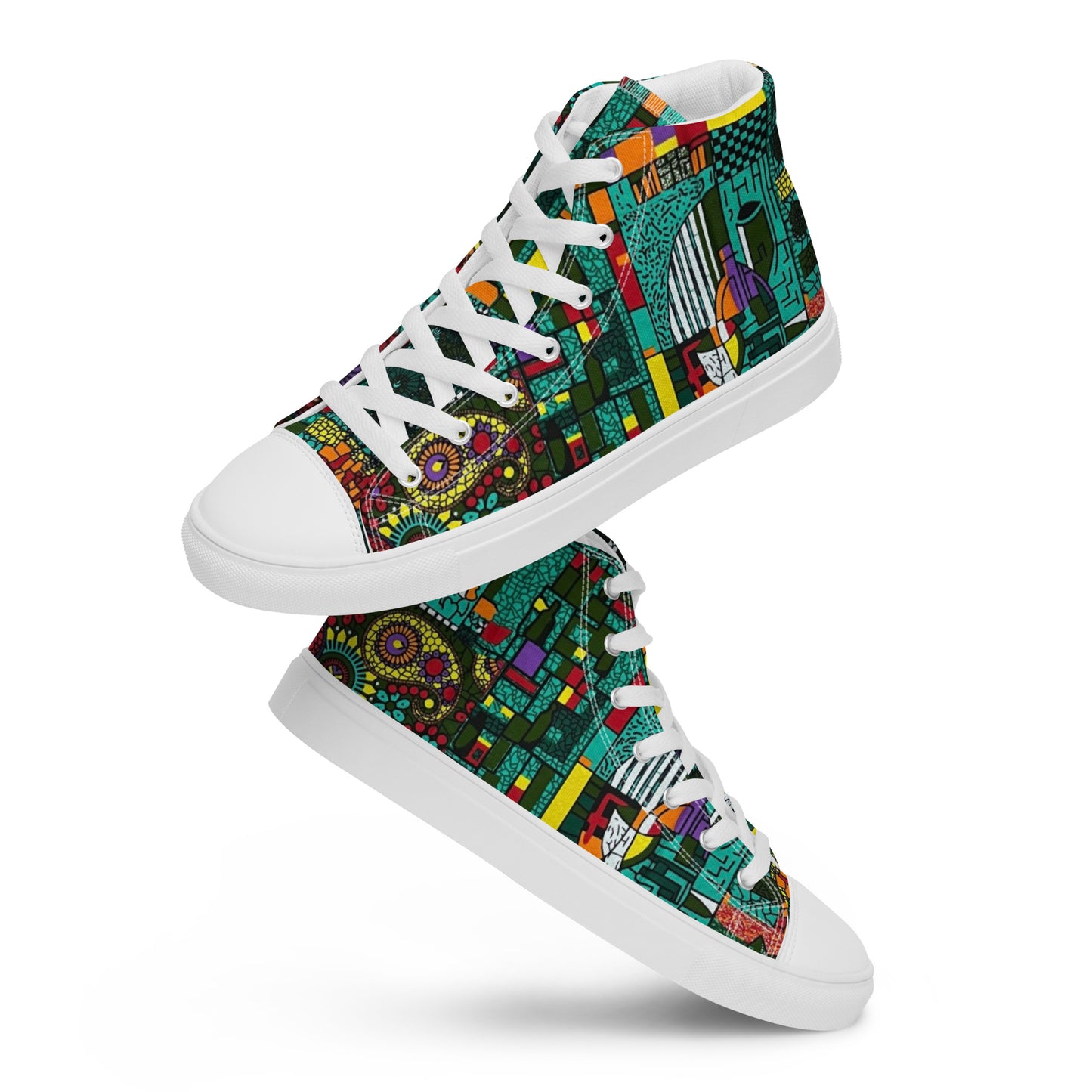 Colourful Green Plants Floral Vase Wine Glass Print Ankara Women’s high top canvas shoes