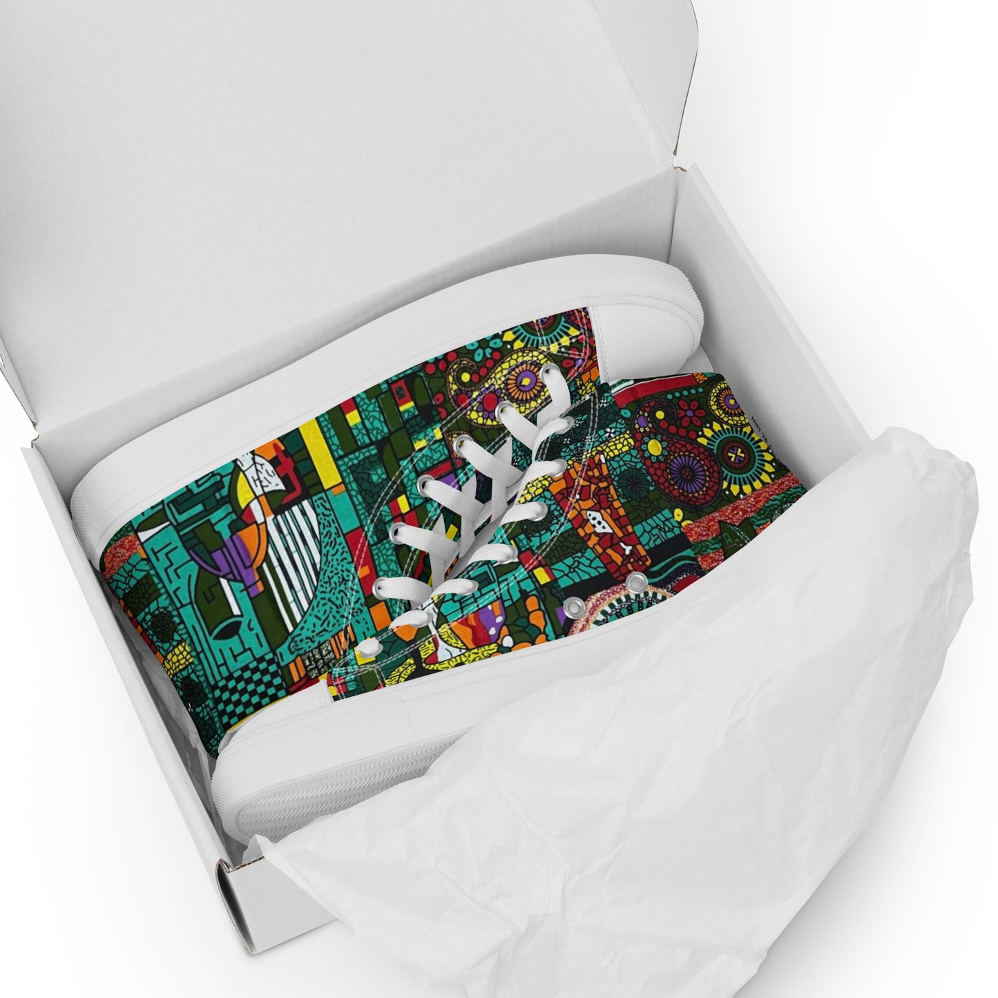 Colourful Green Plants Floral Vase Wine Glass Print Ankara Women’s high top canvas shoes