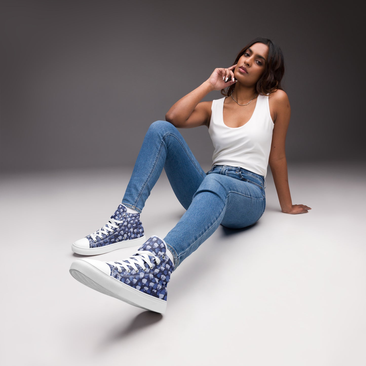 Blue Dotted Women’s high top canvas shoes