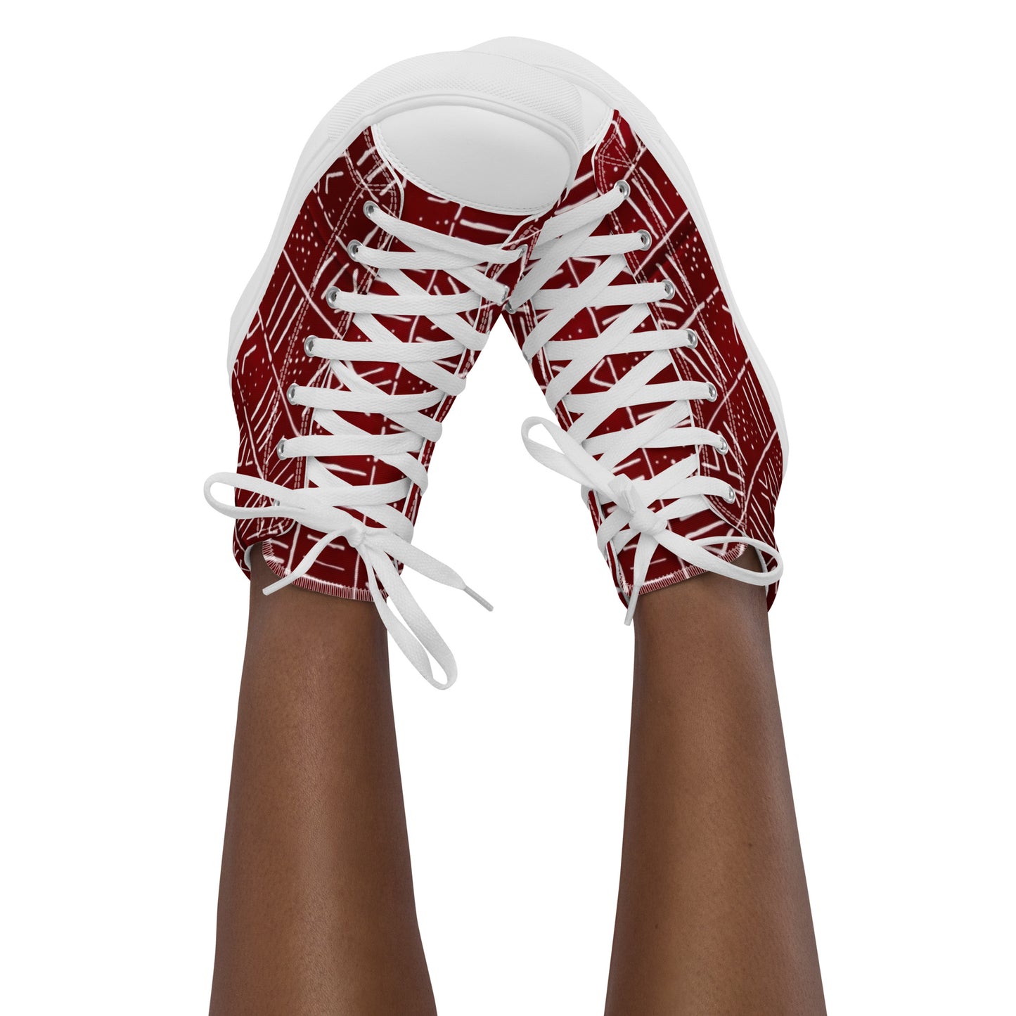 Red White African Print Women’s high top canvas shoes