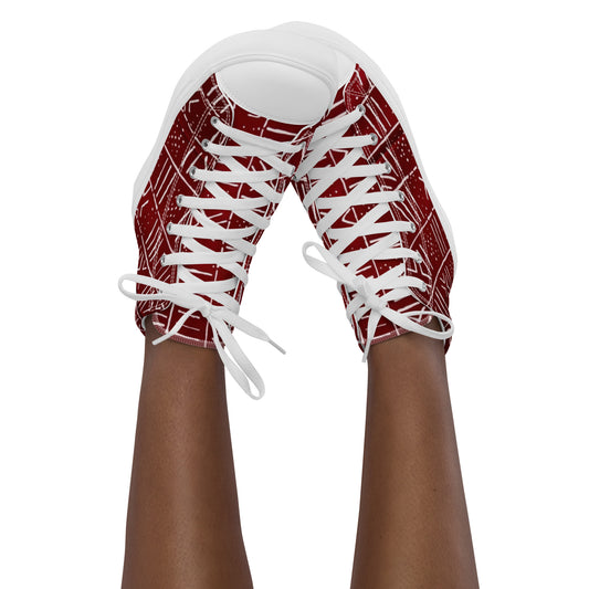 Red White African Print Women’s high top canvas shoes