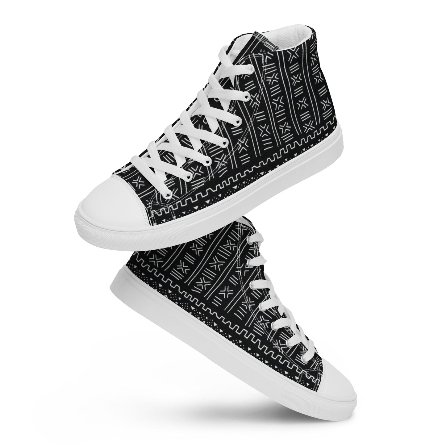 Black White Bogolan Women’s high top canvas shoes