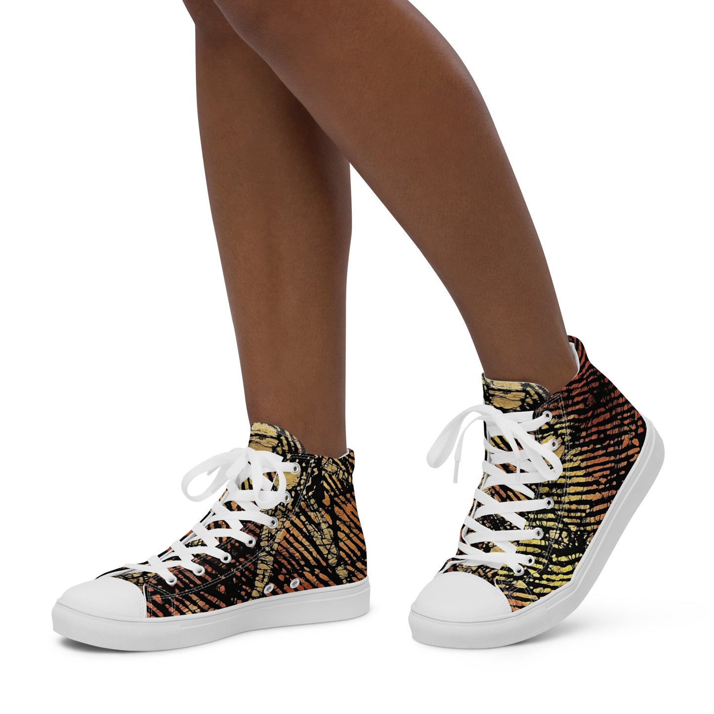 Yellow Orange Aztec Ankara Women’s high top canvas shoes