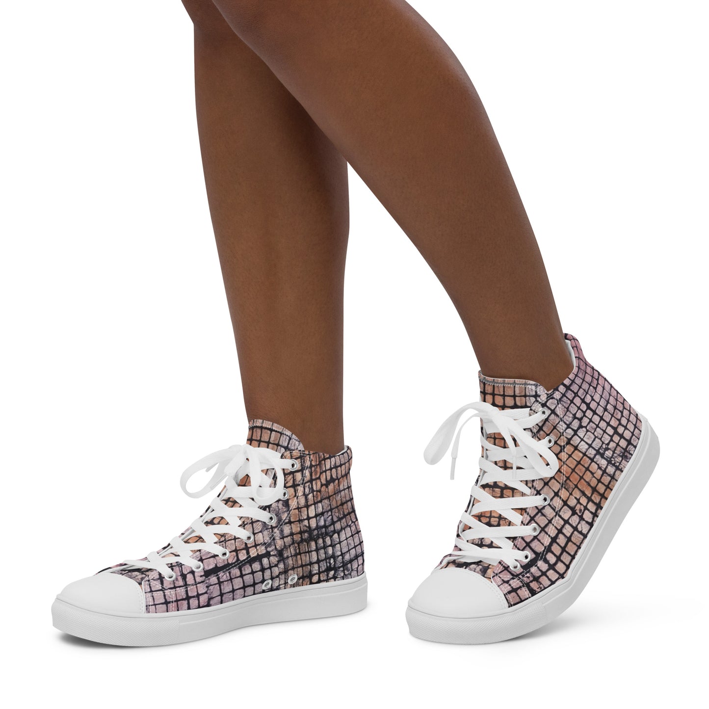 Pink Checked Adire Women’s High Top Canvas Shoes