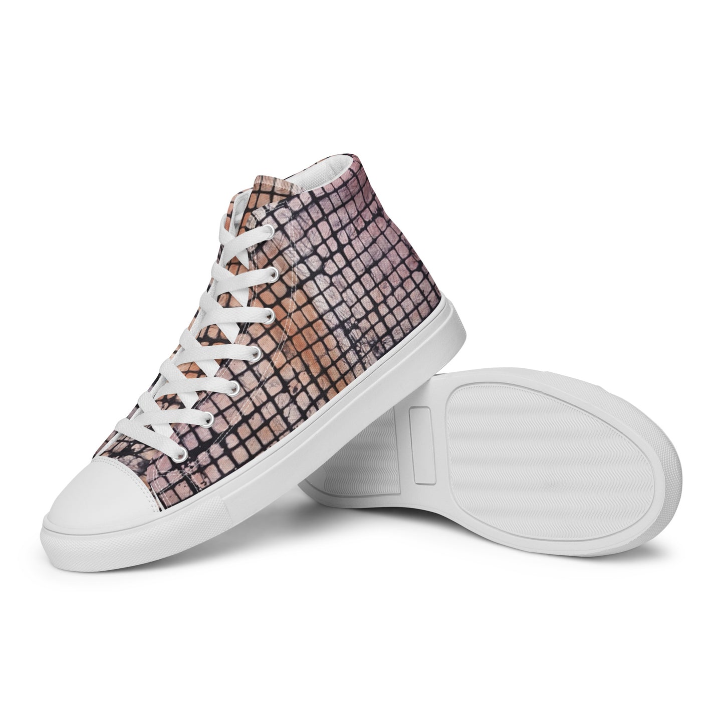 Pink Checked Adire Women’s High Top Canvas Shoes