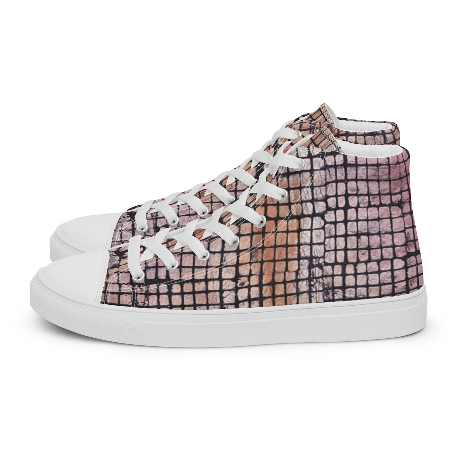 Pink Checked Adire Women’s High Top Canvas Shoes