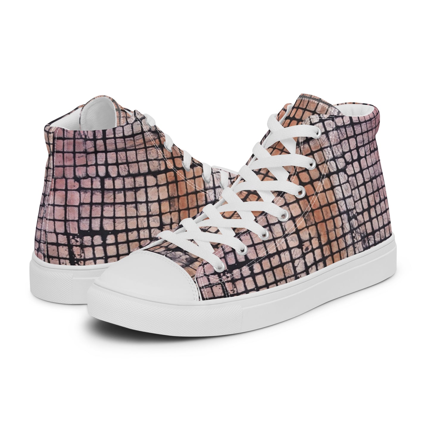 Pink Checked Adire Women’s High Top Canvas Shoes