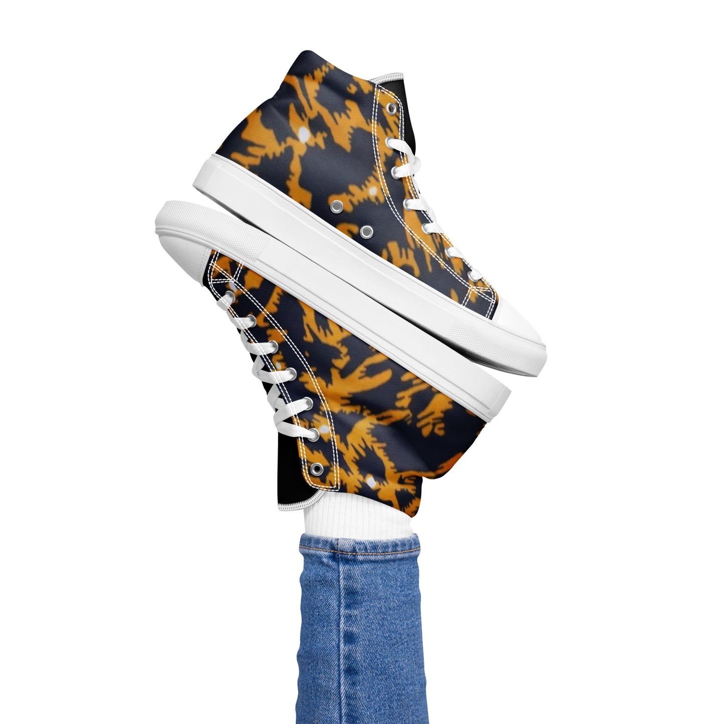 Yellow Leopard Ankara Women’s high top canvas shoes