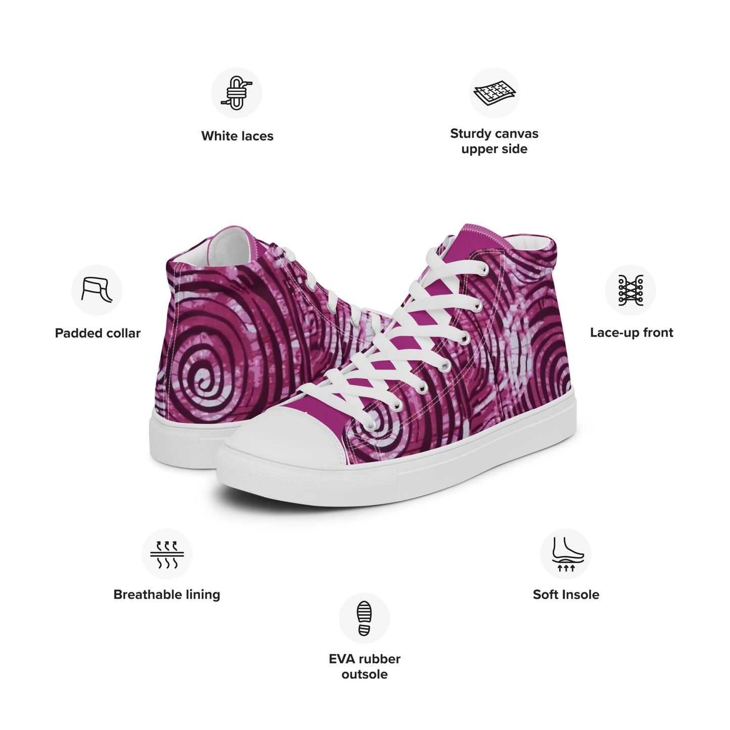 Pink Swirl Adire Women’s high top canvas shoes