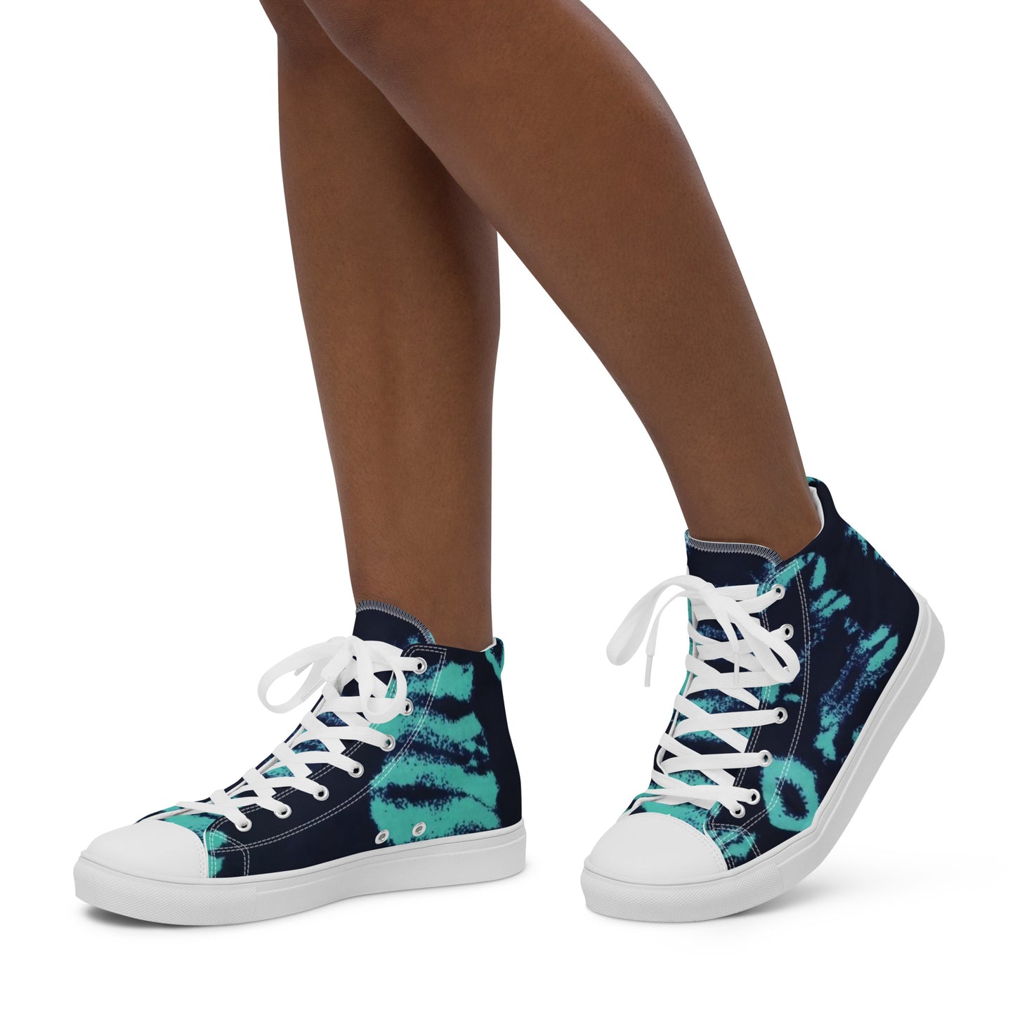 Turquoise Adire Ankara Women’s high top canvas shoes