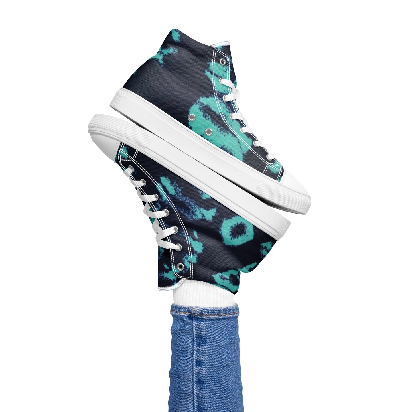 Turquoise Adire Ankara Women’s high top canvas shoes