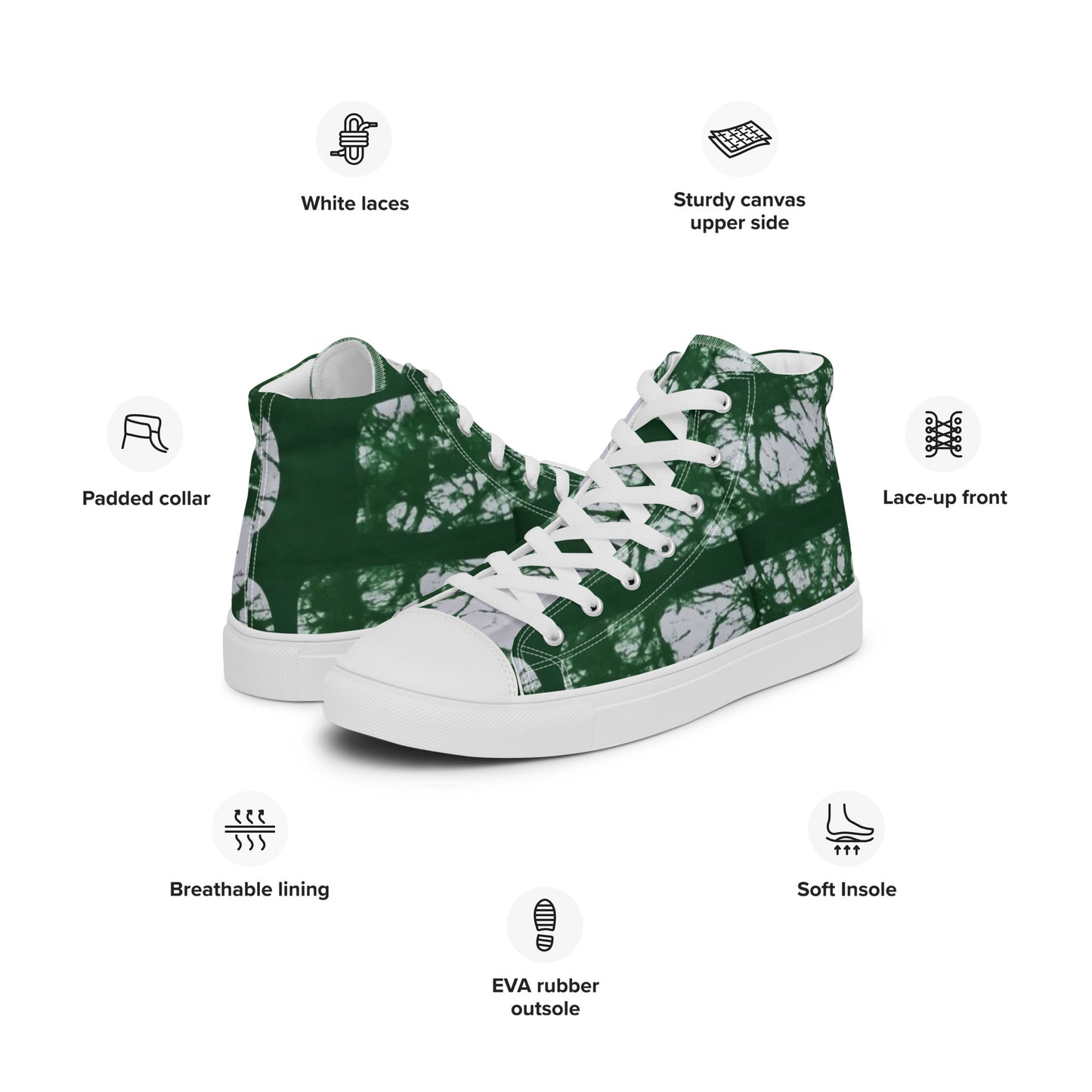 Green Adire Ankara Women’s high top canvas shoes