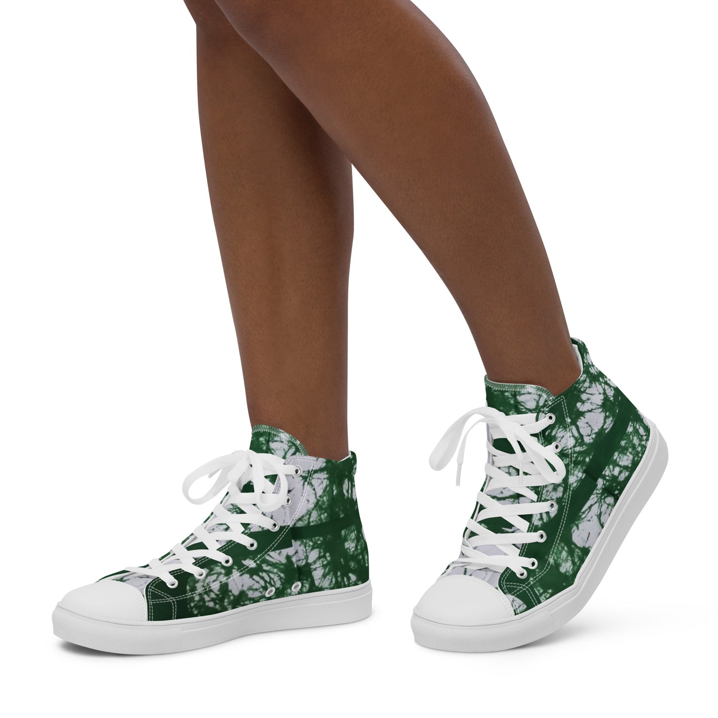 Green Adire Ankara Women’s high top canvas shoes