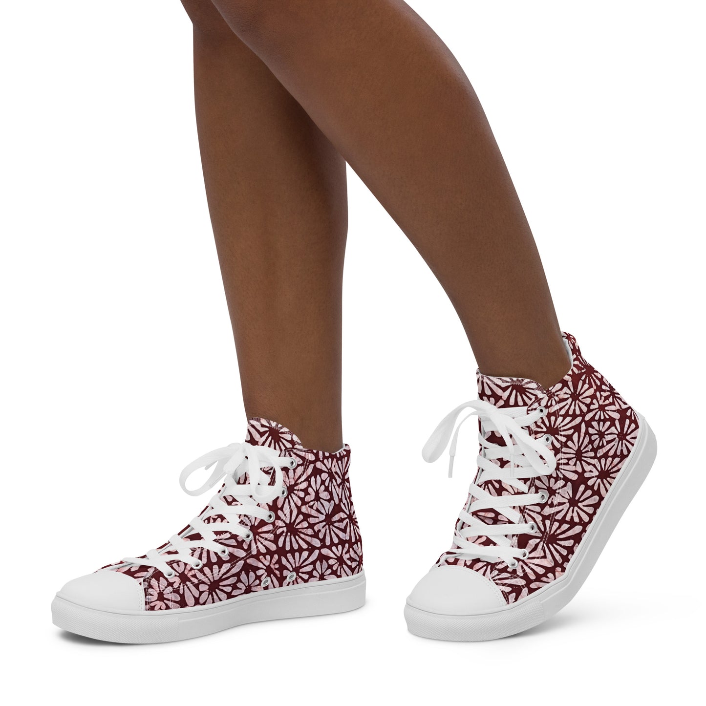 Red Abstract Adire Women’s high top canvas shoes