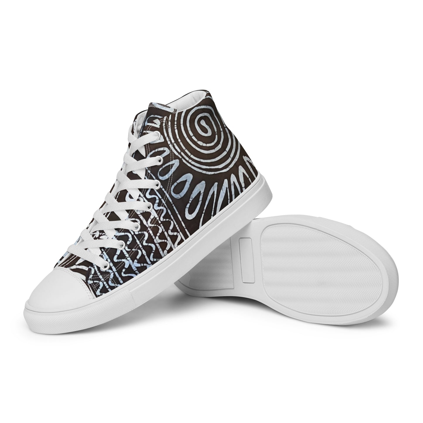 Abstract Cyan Blue Adire Women’s high top canvas shoes