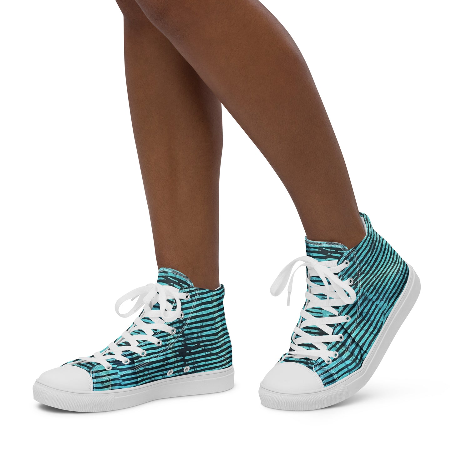 Aqua Black Stripes Adire Women’s high top canvas shoes