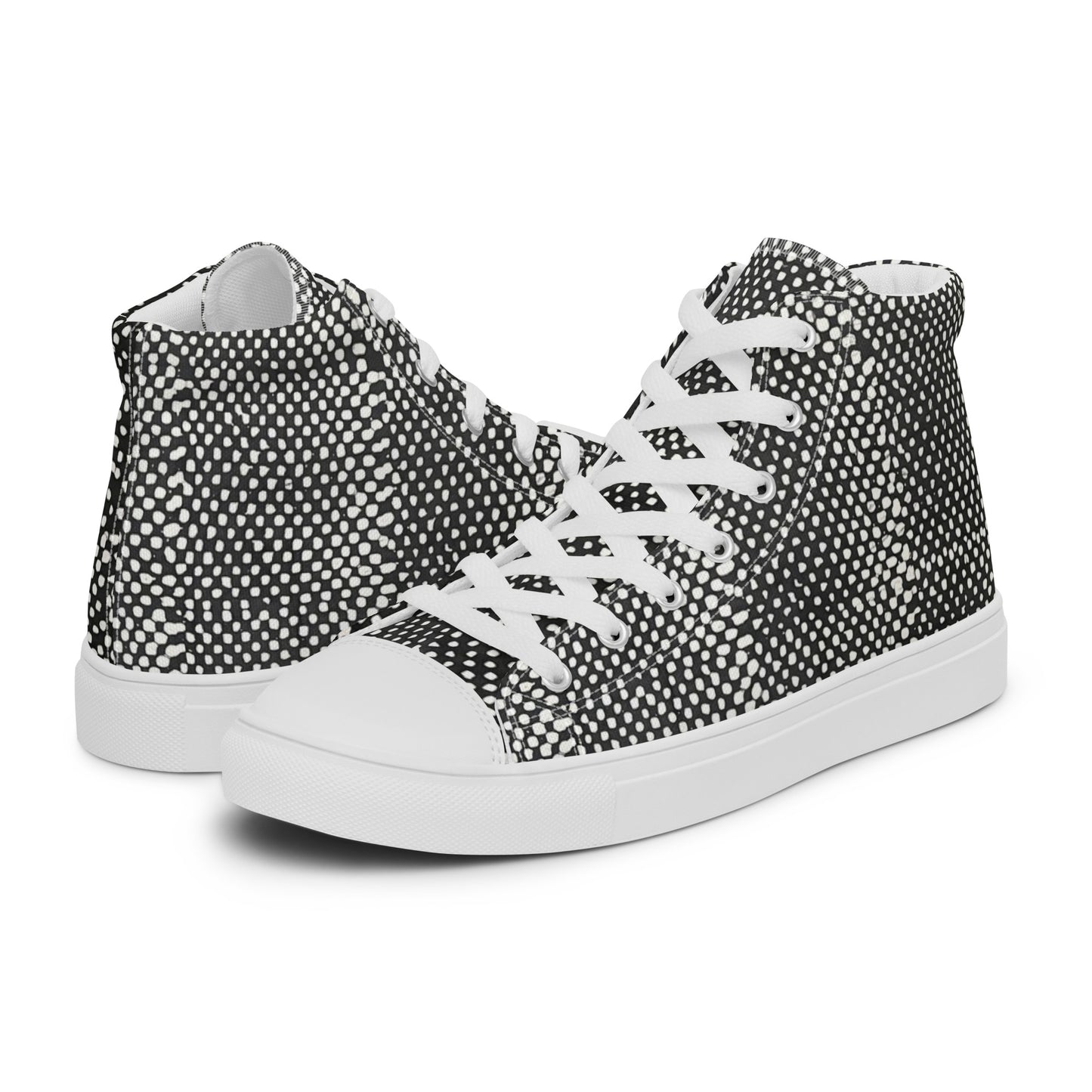 Black White Polka Dots Adire Women’s high top canvas shoes