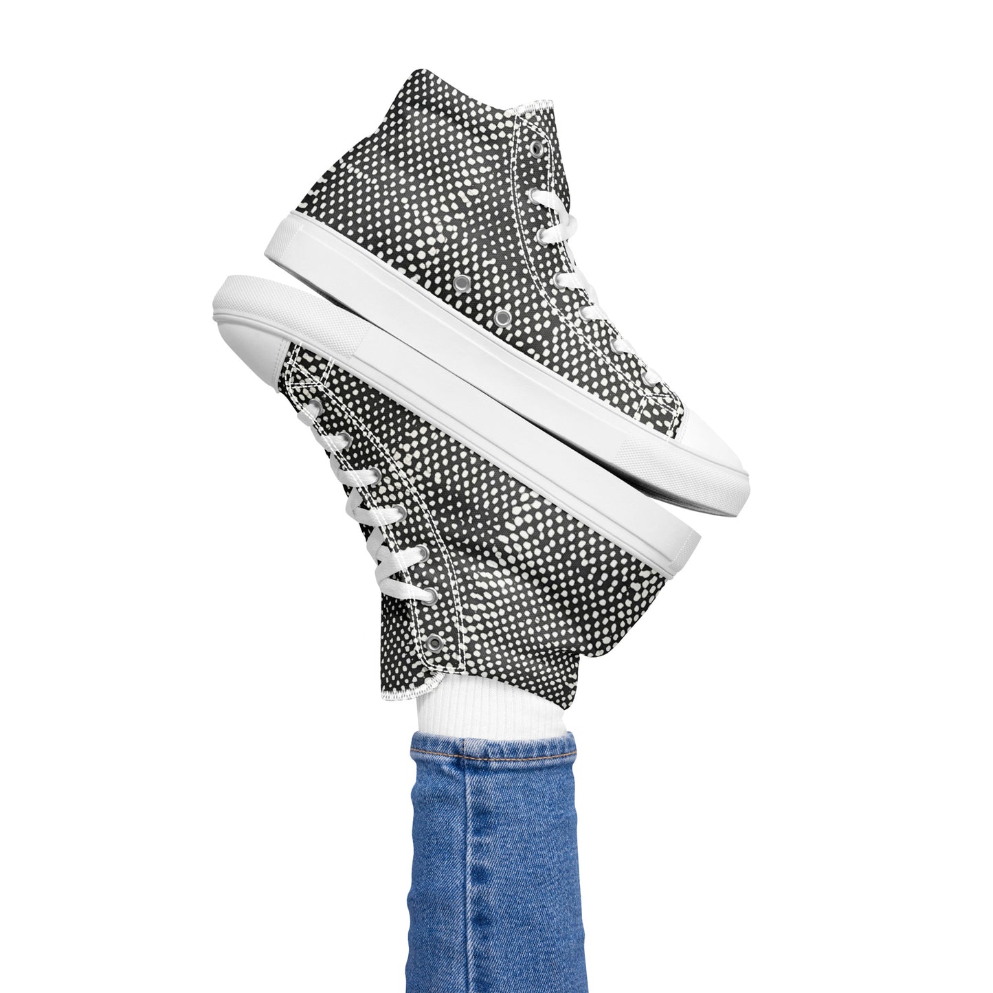 Black White Polka Dots Adire Women’s high top canvas shoes