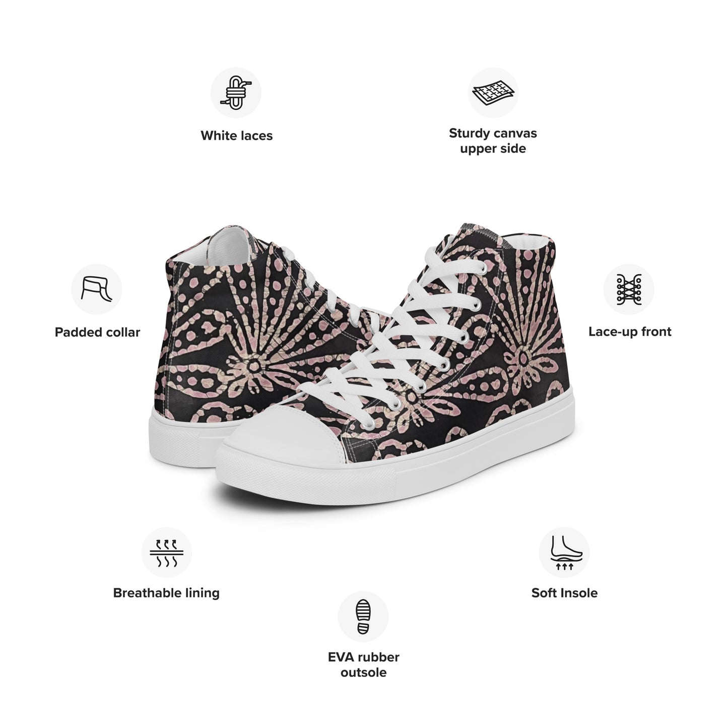 Brown Floral Adire Women’s high top canvas shoes