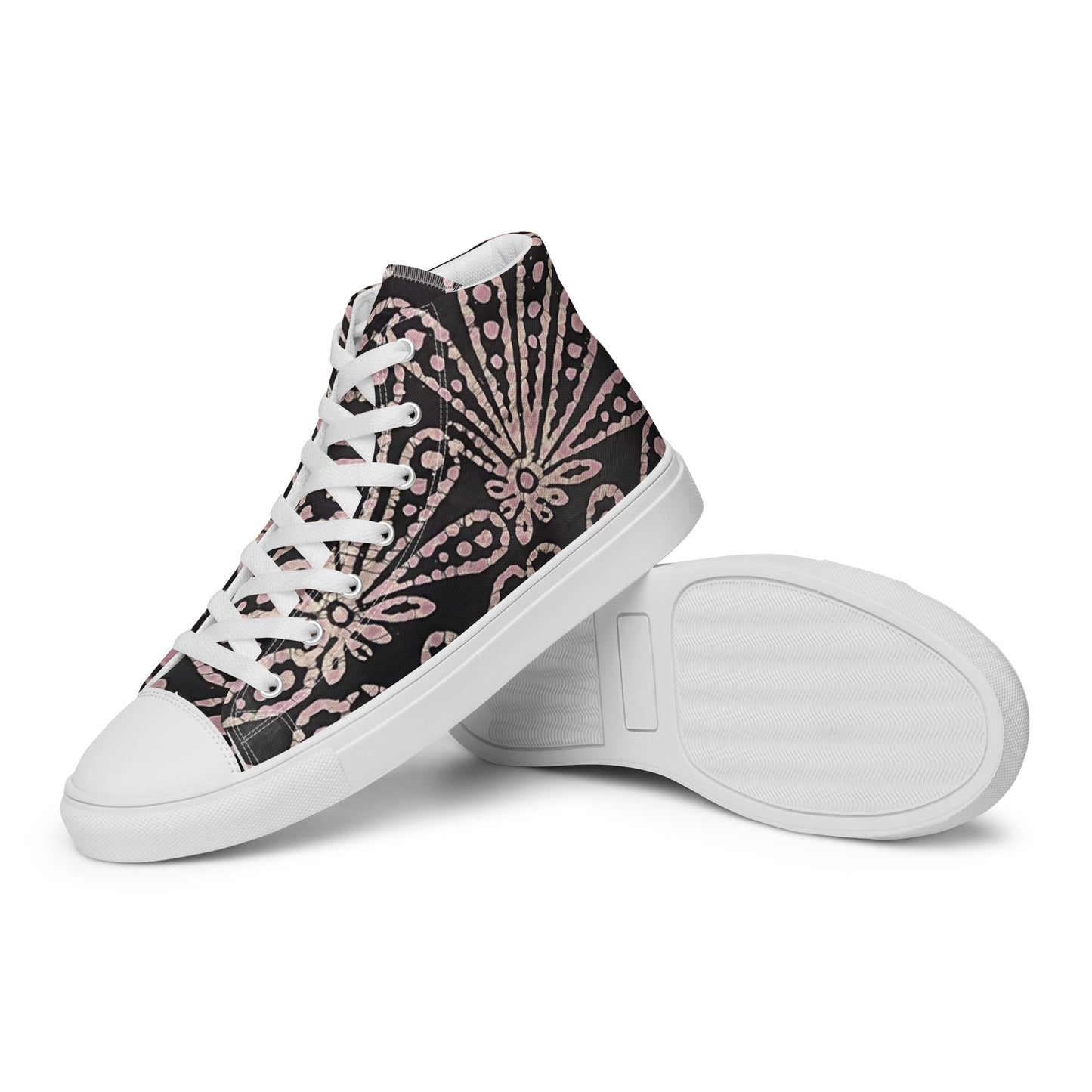 Brown Floral Adire Women’s high top canvas shoes