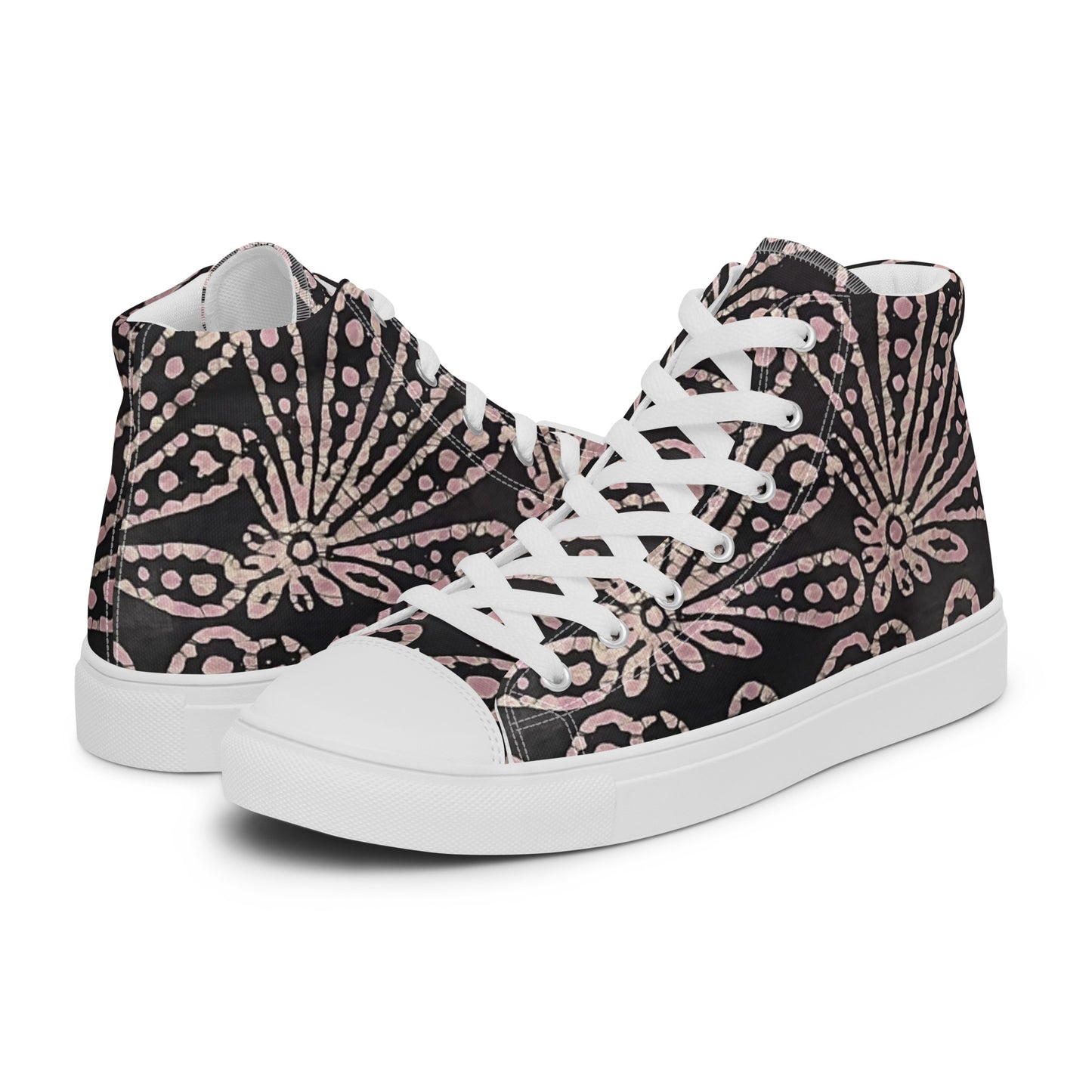 Brown Floral Adire Women’s high top canvas shoes