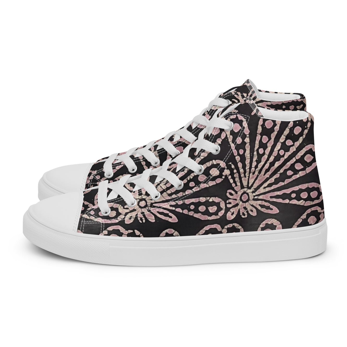 Brown Floral Adire Women’s high top canvas shoes