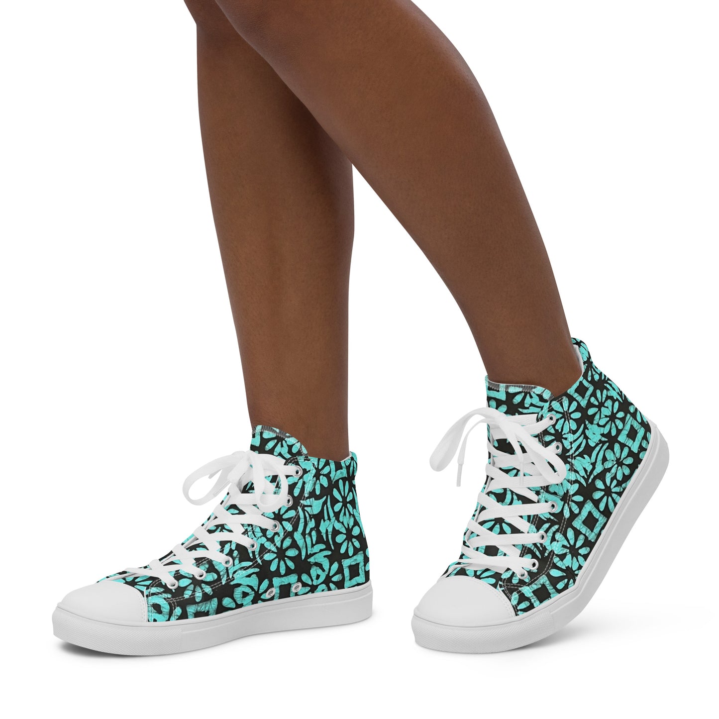 Aqua Abstract Shapes Adire Women’s high top canvas shoes