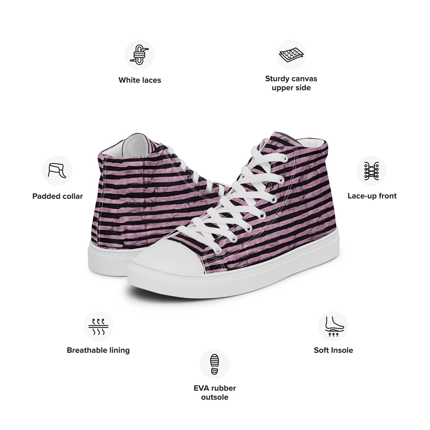 Pink Stripe Adire Women’s high top canvas shoes