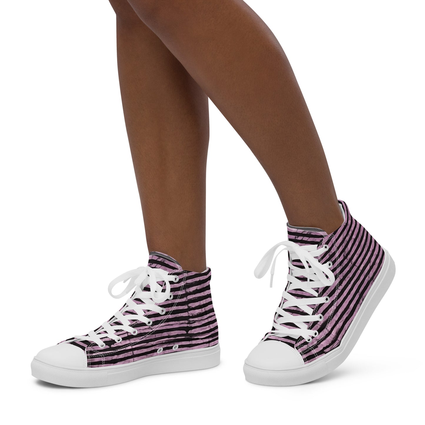 Pink Stripe Adire Women’s high top canvas shoes