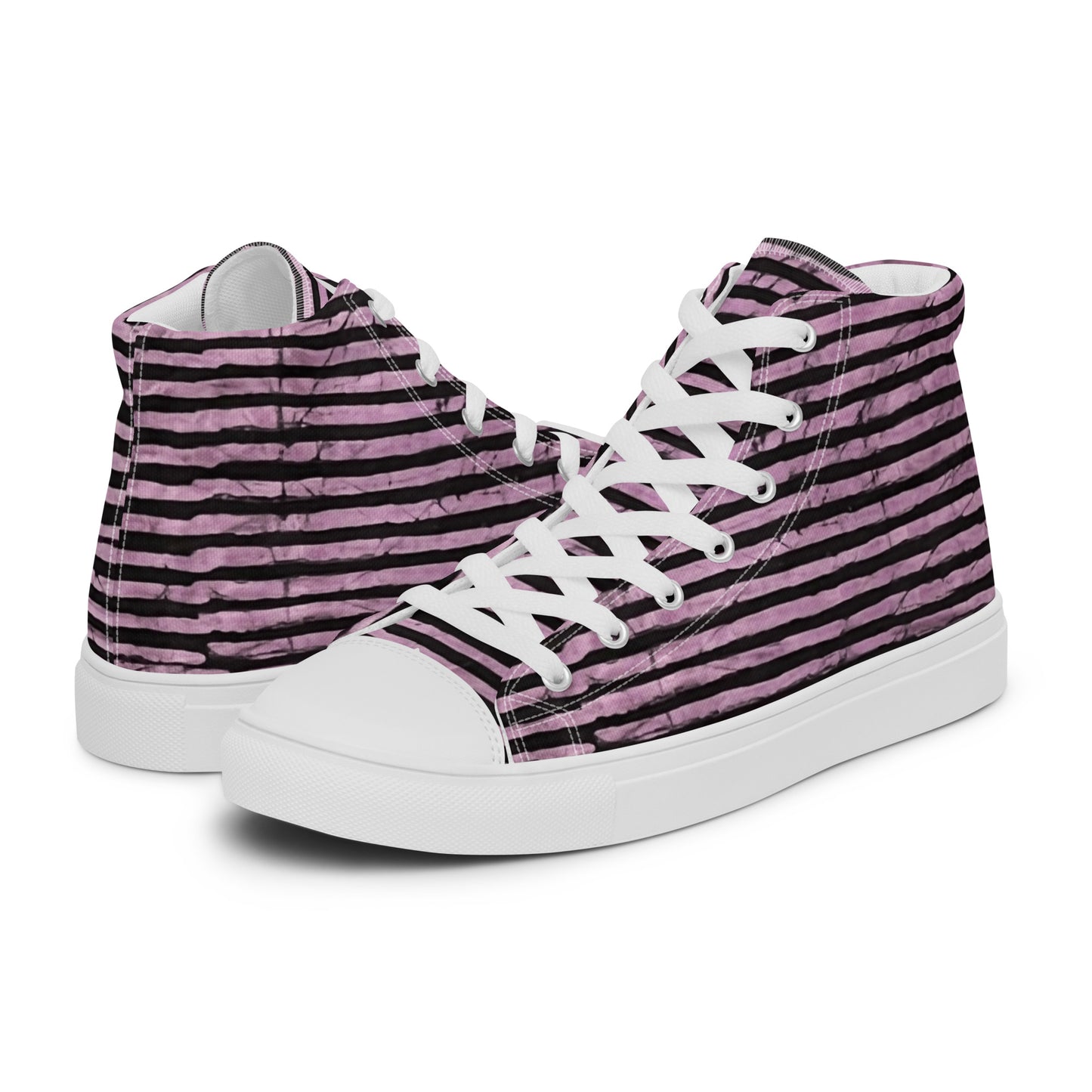 Pink Stripe Adire Women’s high top canvas shoes