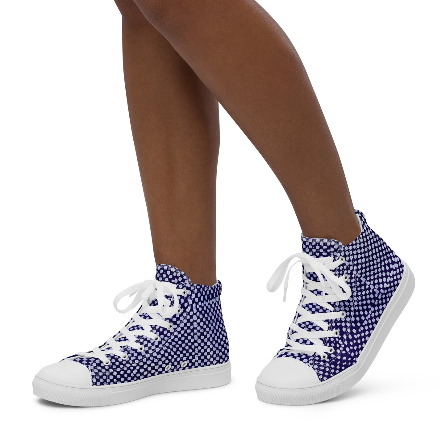 Purple & White Polka Dots Adire Women’s high top canvas shoes