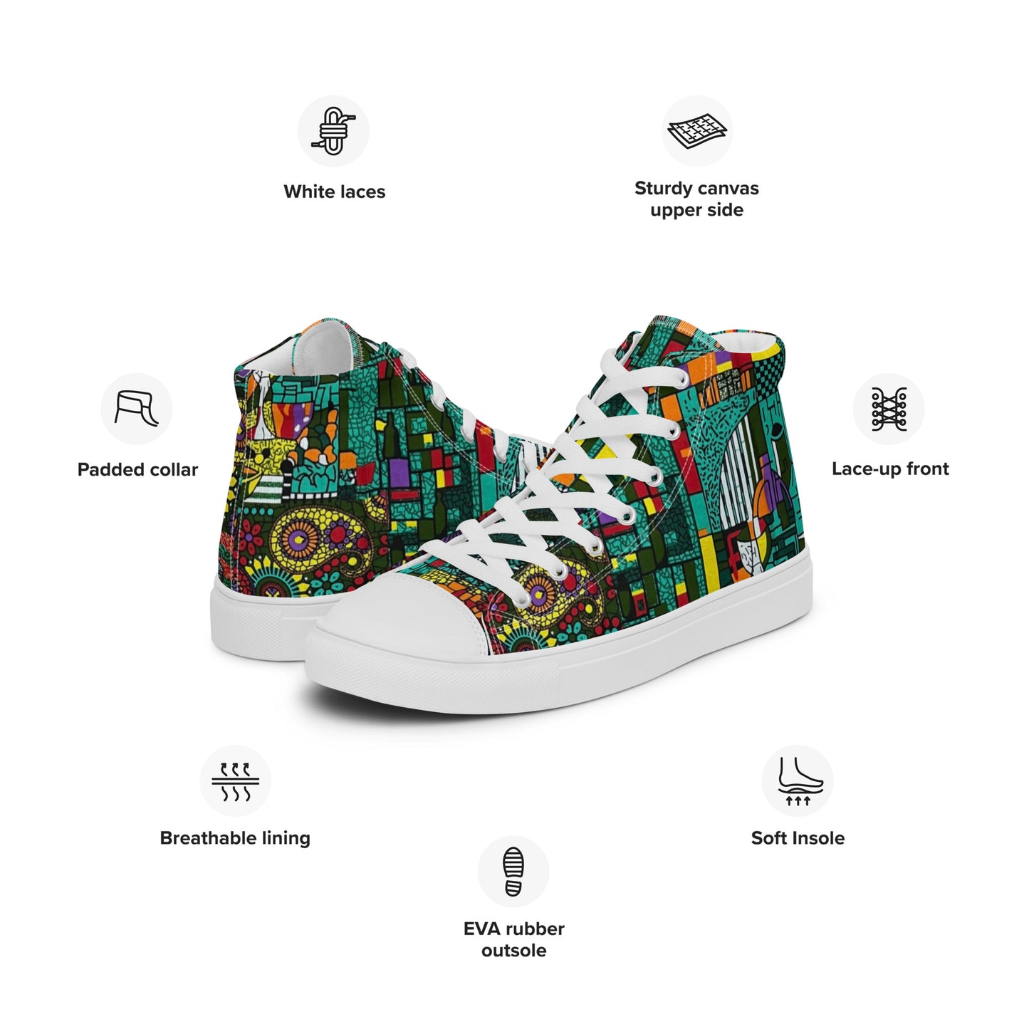 Colourful Green Plants Floral Vase Wine Glass Print Ankara Women’s high top canvas shoes