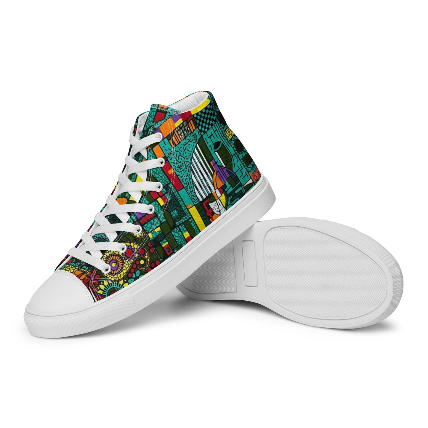 Colourful Green Plants Floral Vase Wine Glass Print Ankara Women’s high top canvas shoes