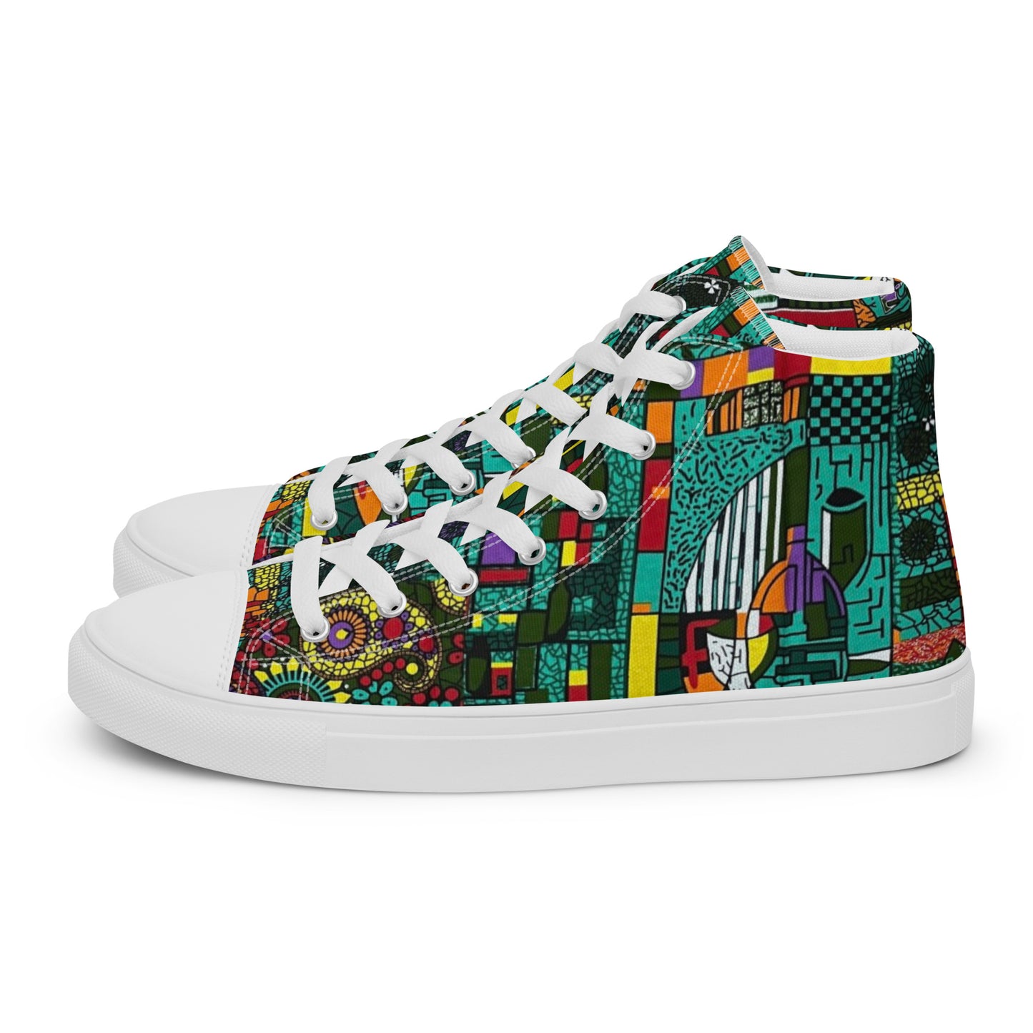 Colourful Green Plants Floral Vase Wine Glass Print Ankara Women’s high top canvas shoes