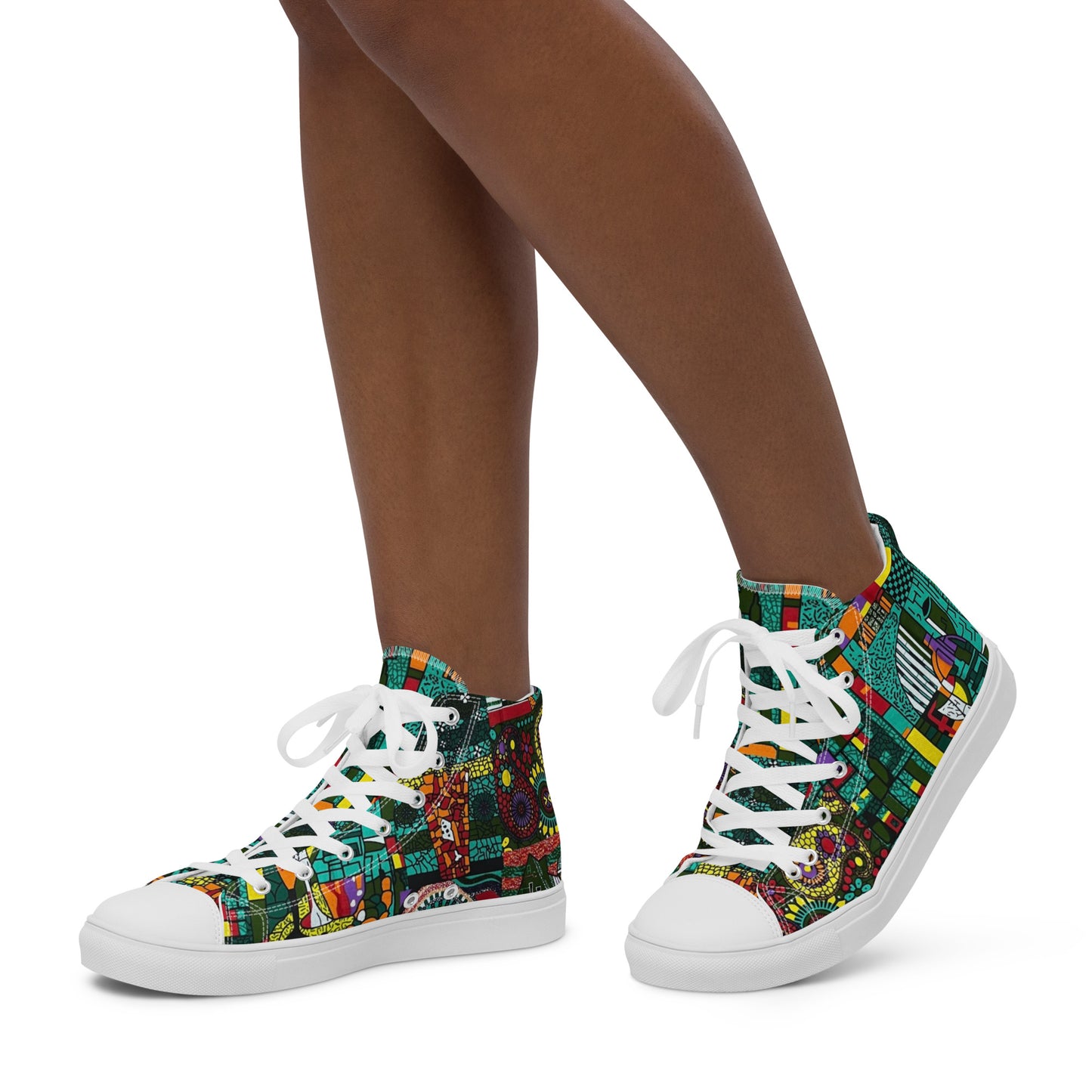 Colourful Green Plants Floral Vase Wine Glass Print Ankara Women’s high top canvas shoes