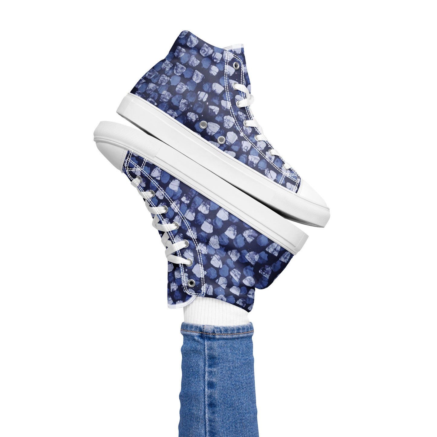 Blue Dotted Women’s high top canvas shoes