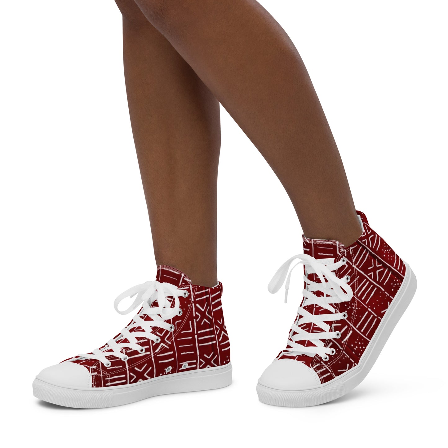 Red White African Print Women’s high top canvas shoes