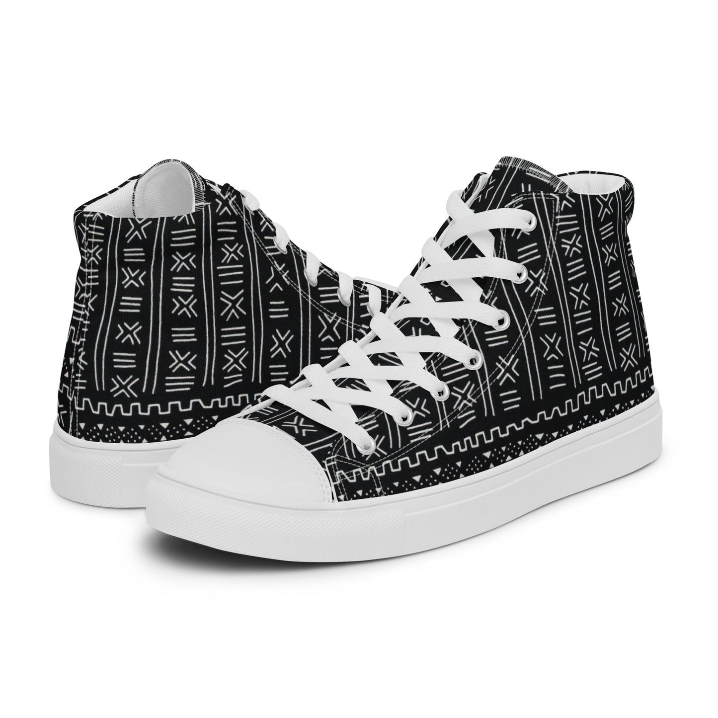 Black White Bogolan Women’s high top canvas shoes