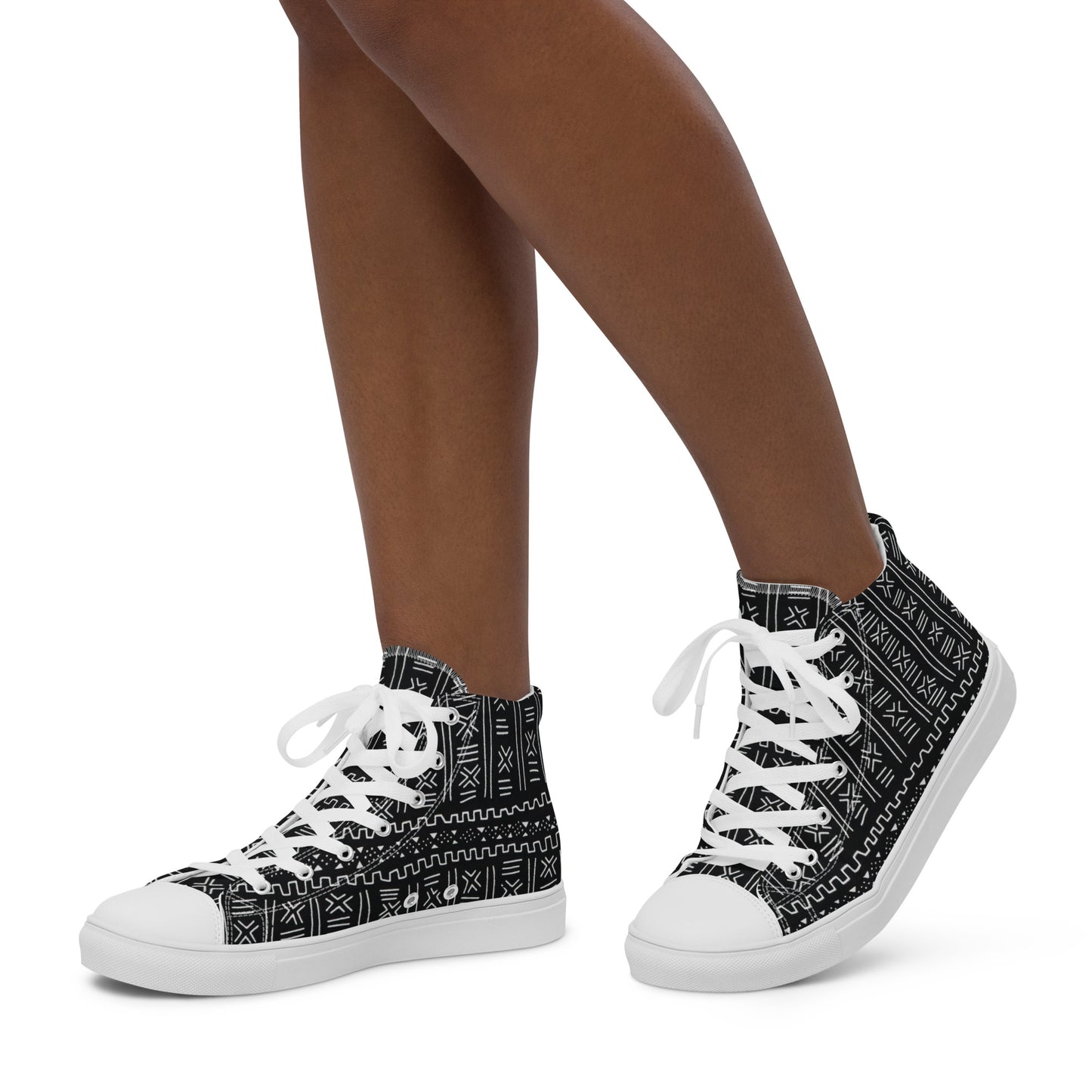 Black White Bogolan Women’s high top canvas shoes