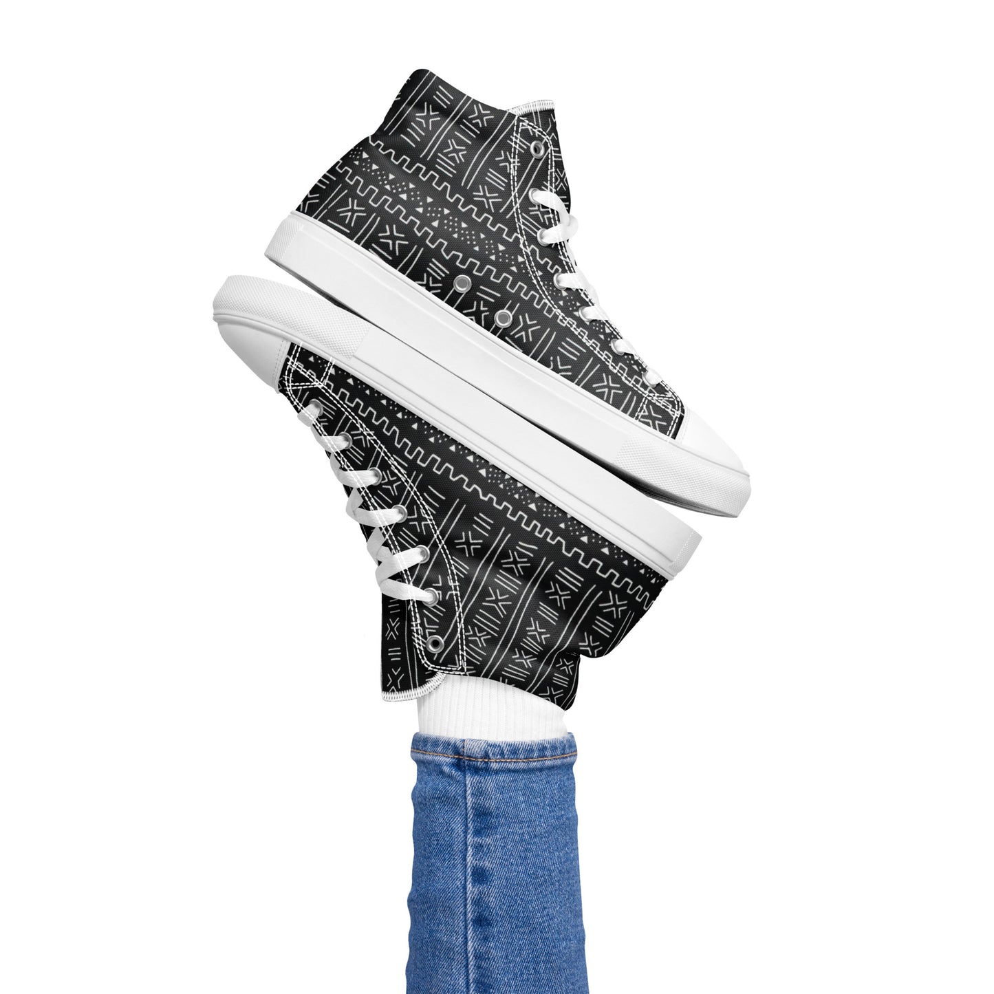 Black White Bogolan Women’s high top canvas shoes