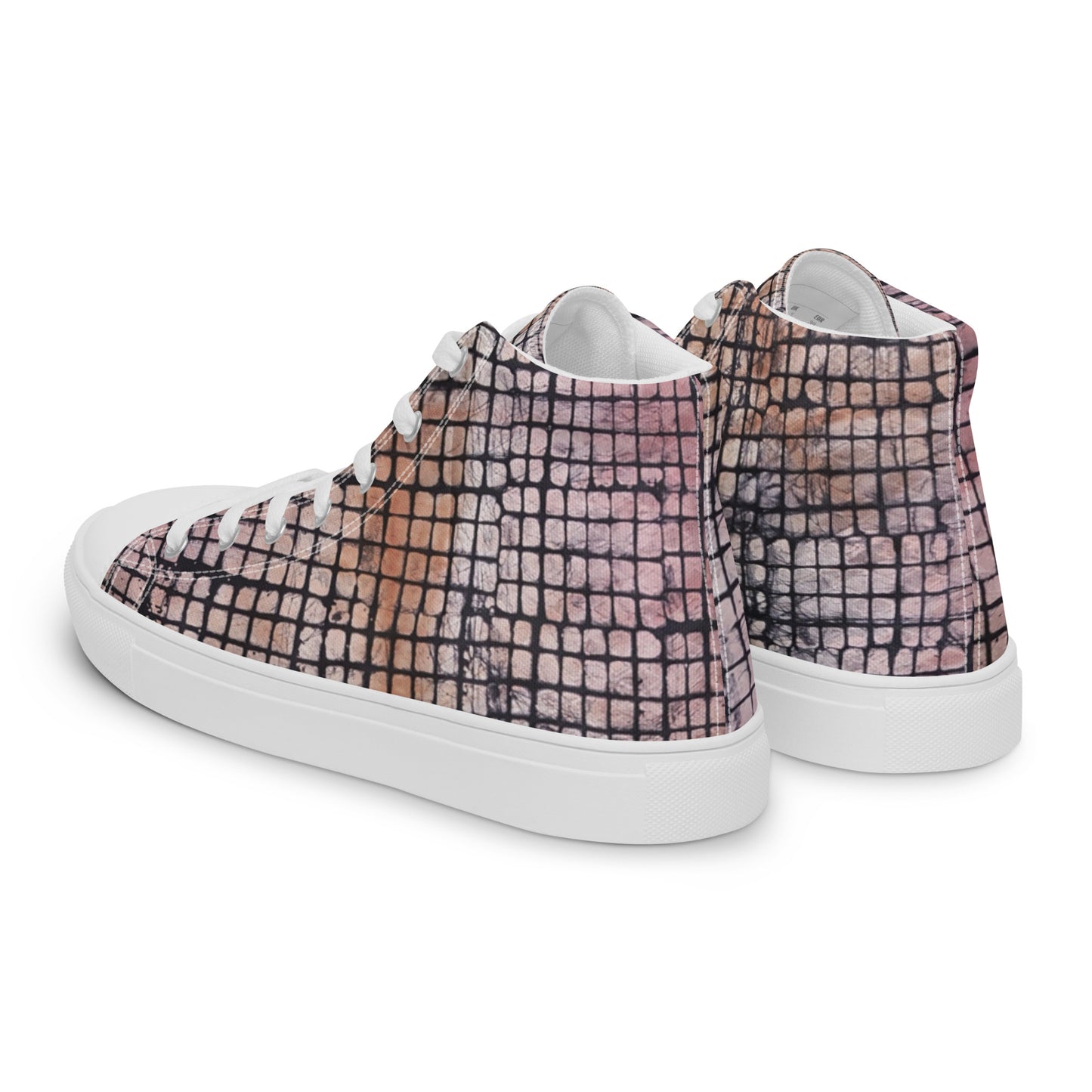 Pink Checked Adire Women’s High Top Canvas Shoes