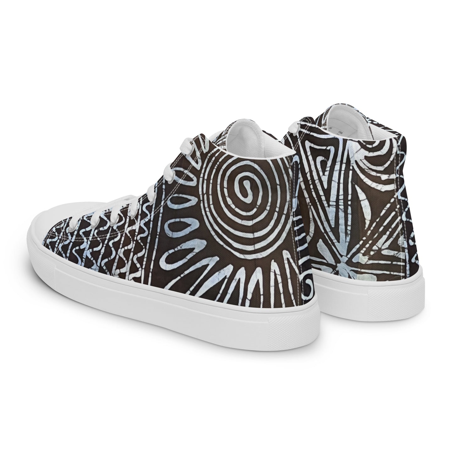 Abstract Cyan Blue Adire Women’s high top canvas shoes