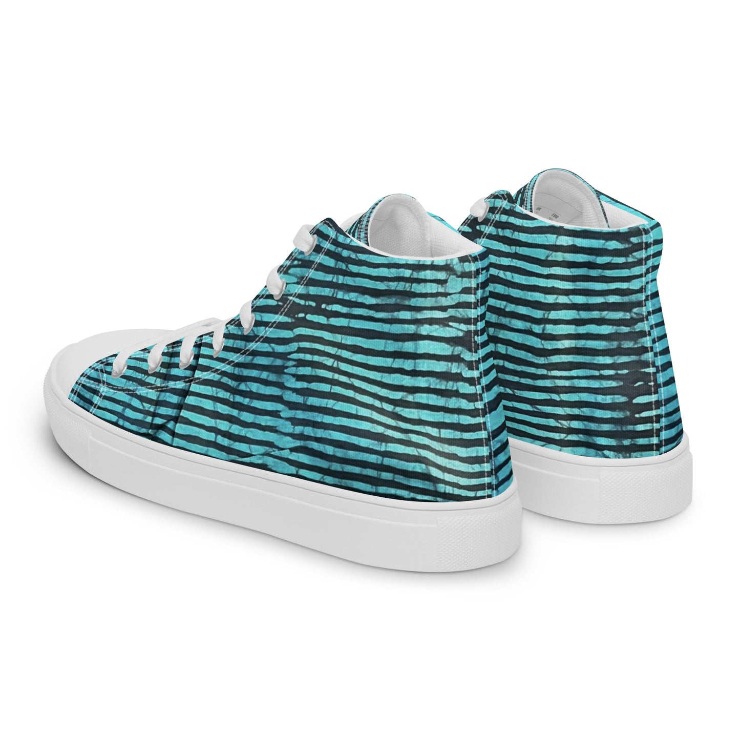 Aqua Black Stripes Adire Women’s high top canvas shoes