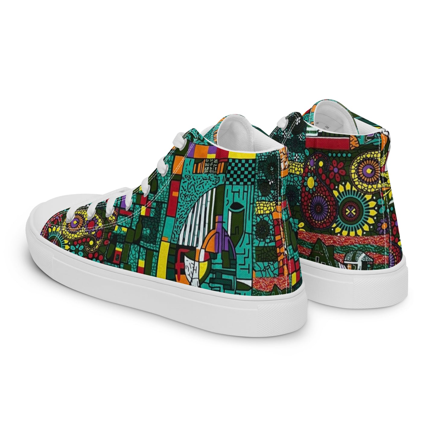 Colourful Green Plants Floral Vase Wine Glass Print Ankara Women’s high top canvas shoes