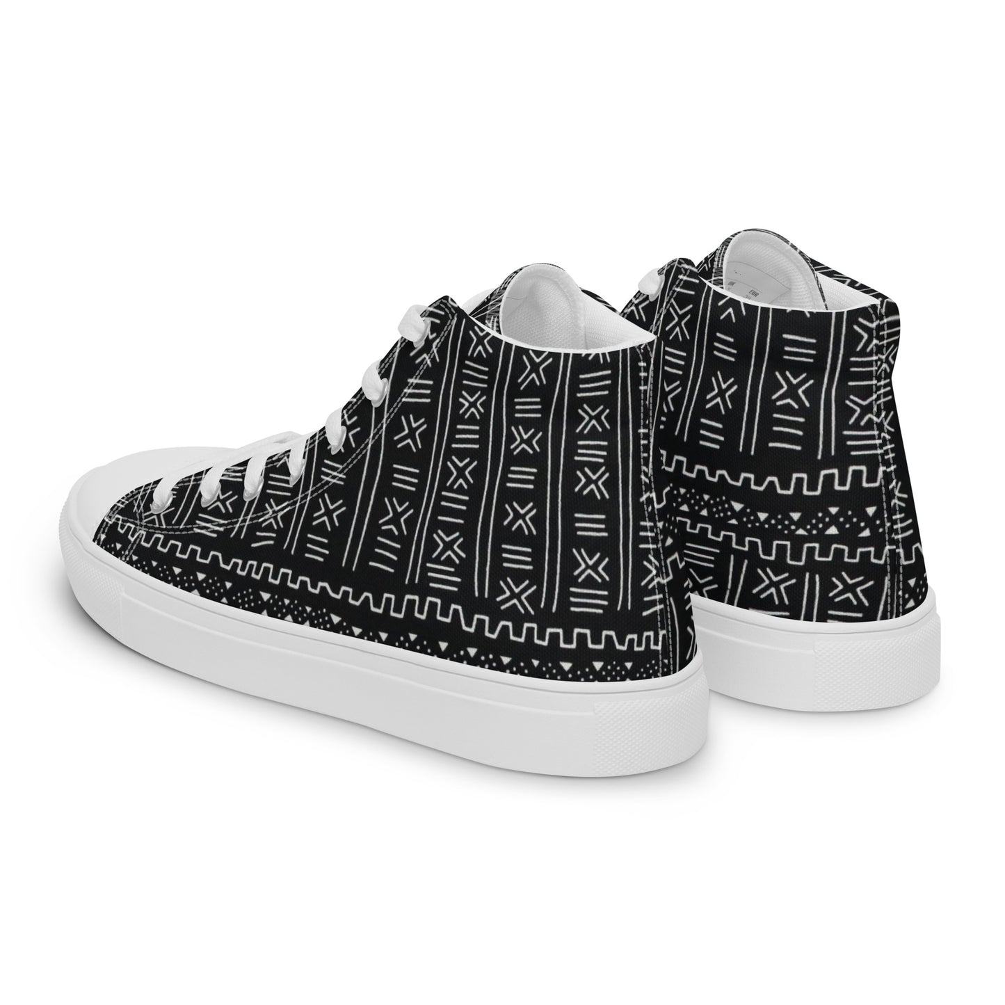 Black White Bogolan Women’s high top canvas shoes