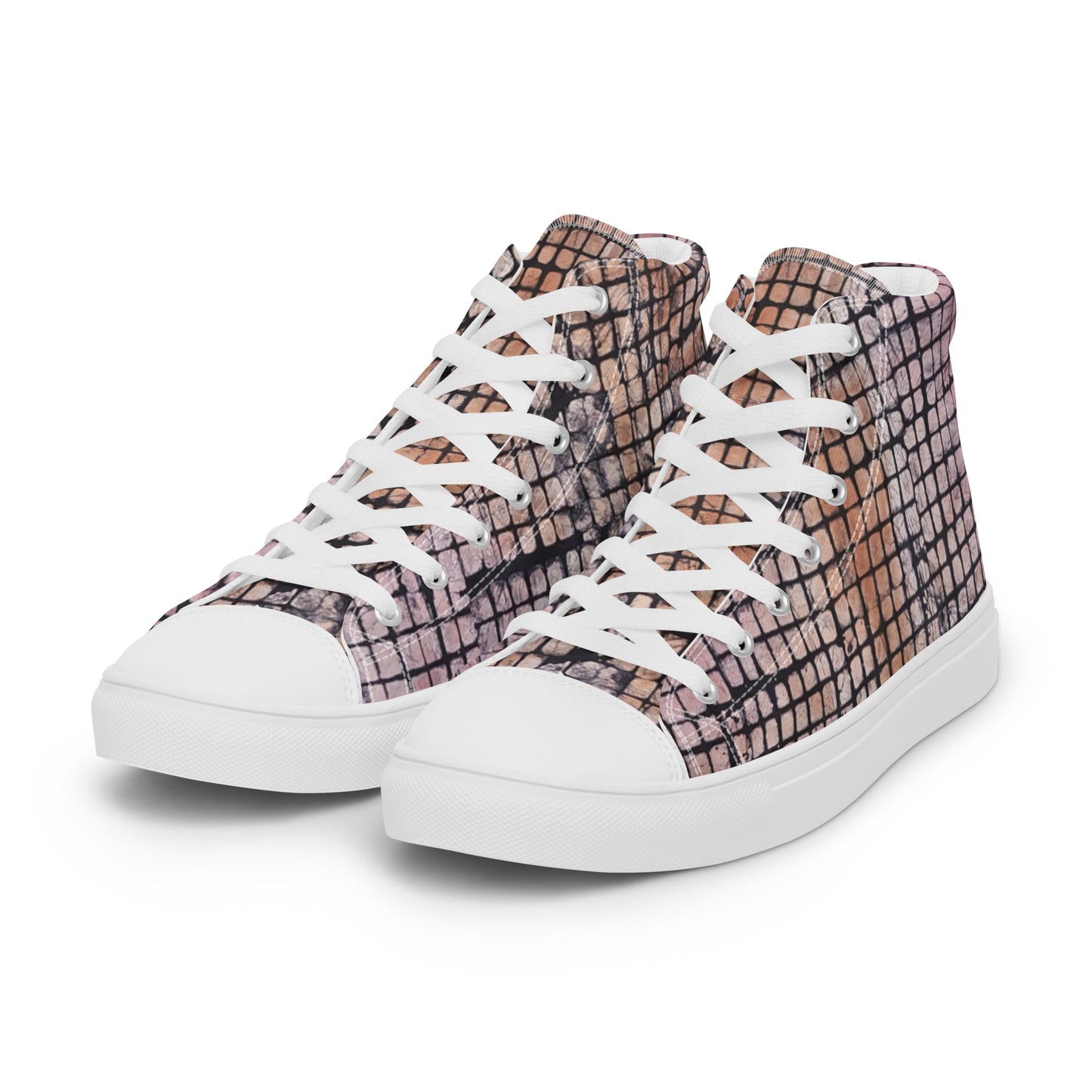 Pink Checked Adire Women’s High Top Canvas Shoes