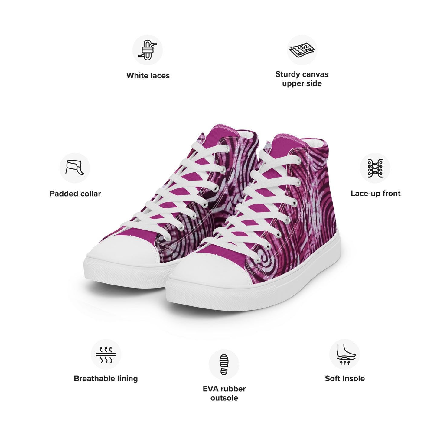 Pink Swirl Adire Women’s high top canvas shoes